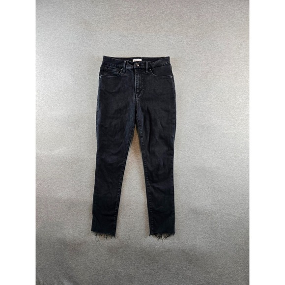 Good American Good Legs High Waisted Skinny Jeans Sz 6/28 Black Fray Hem Stretch - Picture 1 of 12